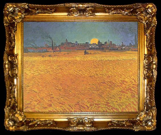 framed  Vincent Van Gogh Sunset : Wheat fields Near Arles, ta009-2
